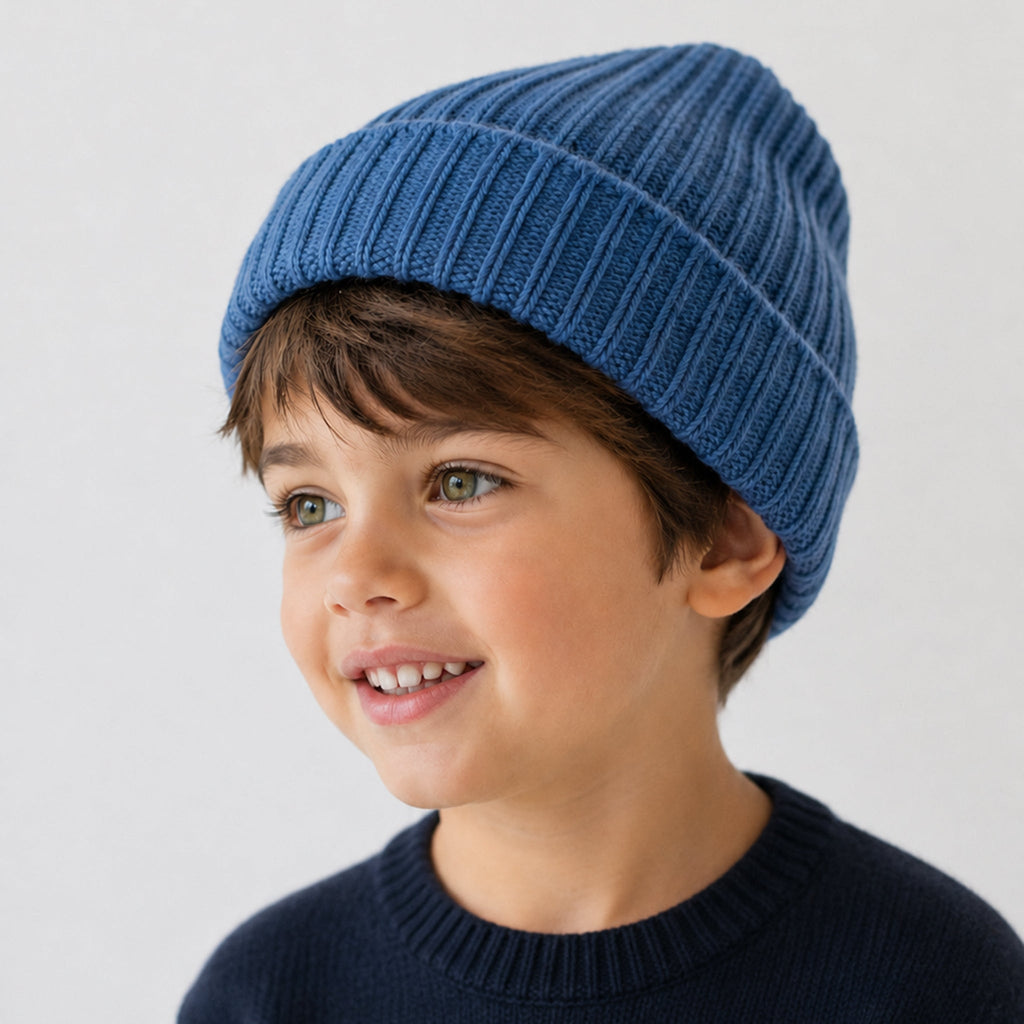 CASHMERE RIBBED HAT WITH FOLDED CUFF- PALACE BLUE