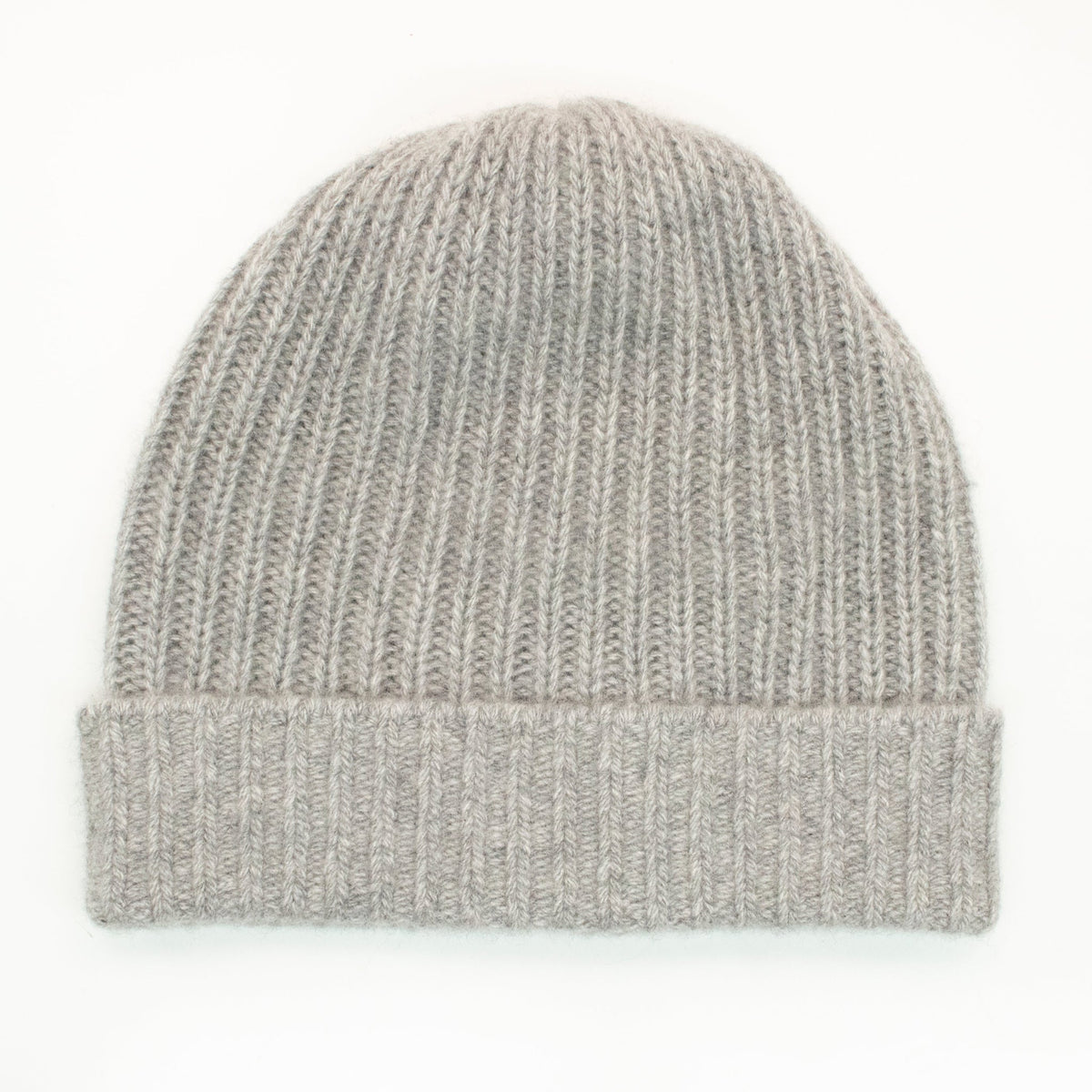 CASHMERE RIBBED HAT WITH FOLDED CUFF- LIGHT GREY
