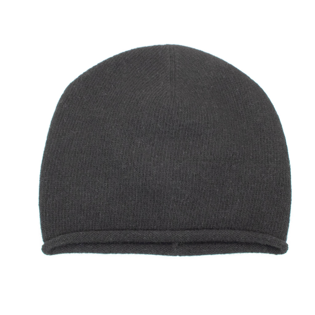 CASHMERE ROLLED CUFF HAT- BLACK