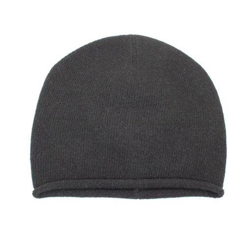 CASHMERE ROLLED CUFF HAT- BLACK