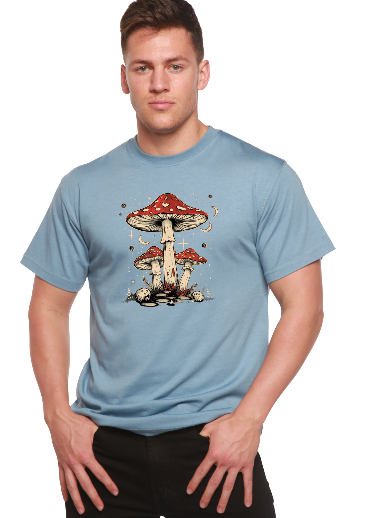 Boho Retro Hippie Mushrooms Natural Unisex Bamboo/Cotton Graphic T-Shirt