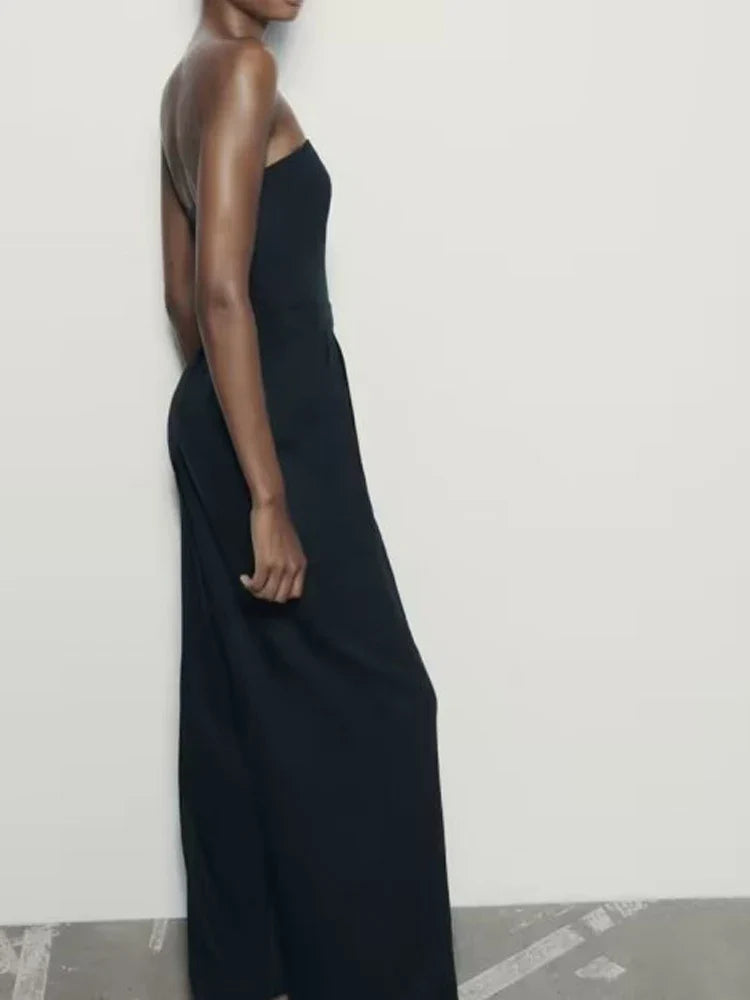 Solid Sexy Strapless Jumpsuits Women Summer Off Shoulder Elegant Fashion Sleeveless Tops Streetwear Vintage Overalls Clothing